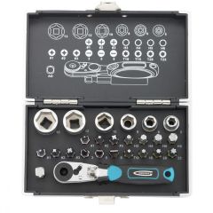 Набор бит и головок торцевых, 1/4, магнитный адаптер сталь пластиковый кейс 26 предметов GROSS 11361, фото  - Метэкс