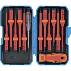 Отвертка диэлектрическая со сменными насадками, индикатор напряжения, 13 шт БАРС 11787, фото  - Метэкс