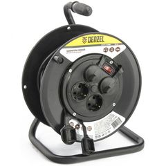 Удлинитель на катушке 25м 4-местный с крышкой ПВС DENZEL 95907, фото  - Метэкс