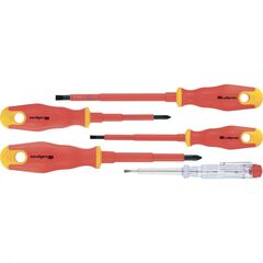 Набор диэлектрических отверток до 1000В 5 шт тестер, двухкомпонентные рукоятки, СИБРТЕХ 12937, фото  - Метэкс