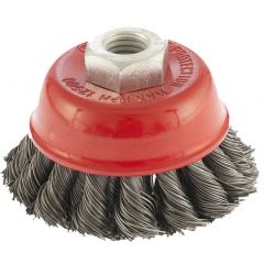 Щетка для УШМ 75 мм М14 "чашка" двухрядная крученая проволока 0,5 мм MATRIX 74681, фото  - Метэкс