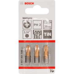 Бита PH2 25 мм TIN 3 шт BOSCH 2607001546, фото  - Метэкс