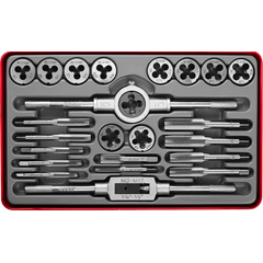 Набор метчиков и плашек 24 предмета 9ХС ЗУБР 28116-Н24, фото  - Метэкс