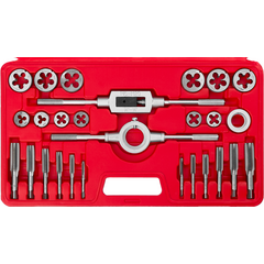 Набор метчиков и плашек 27 предметов 9ХС ЗУБР 28123-Н27, фото  - Метэкс