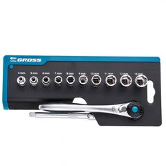 Набор торцевых головок 1/4" трещотка 120 зубьев 12 предметов GROSS 14141, фото  - Метэкс