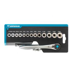 Набор торцевых головок 1/4" трещотка 120 зубьев 36 предметов GROSS 14142, фото  - Метэкс