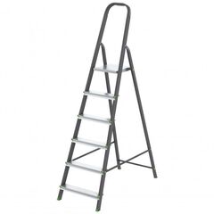 Стремянка 6 ступеней стальной профиль алюминиевые ступени Сибртех 97956, фото  - Метэкс