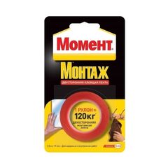 Лента монтажная Момент двухсторонняя клеющая 120 кг/1,5 м, фото  - Метэкс