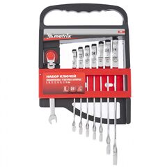 Набор ключей комбинированных трещоточных 8-19 мм шарнирные 8 шт MATRIX 14898, фото  - Метэкс