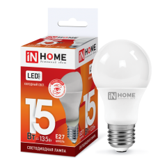 Лампочка IN HOME LED-A60-VC 15 Вт Е27 6500К, фото  - Метэкс