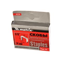 Скобы 14 мм для мебельного степлера тип 53 закаленные 1000 шт MATRIX 41214, фото  - Метэкс