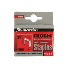 Скобы 10 мм для мебельного степлера тип 53 заостренные 1000 шт MATRIX 41140, фото  - Метэкс