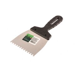 Шпатель из нержавеющей стали 100 мм зуб 4 х 4 мм пластмассовая ручка СИБРТЕХ 85453, фото  - Метэкс
