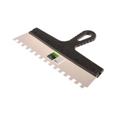 Шпатель из нержавеющей стали 300 мм зуб 10х10 мм пластмассовая ручка СИБРТЕХ 85501, фото  - Метэкс