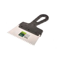 Шпатель из нержавеющей стали 150 мм зуб 4 х 4 мм пластмассовая ручка СИБРТЕХ 85455, фото  - Метэкс