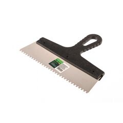 Шпатель из нержавеющей стали 250 мм зуб 4 x 4 мм пластмассовая ручка СИБРТЕХ 85457, фото  - Метэкс