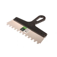 Шпатель из нержавеющей стали 250 мм зуб 10 х 10 мм пластмассовая ручка СИБРТЕХ 85500, фото  - Метэкс