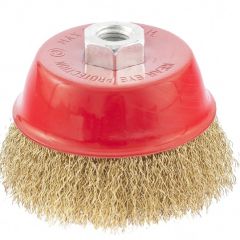 Щетка для УШМ 100 мм М14 "чашка" латунированная витая проволока MATRIX 74605, фото  - Метэкс