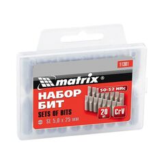 Бита SL5 x 25 мм 20 шт сталь пластиковый бокс MATRIX 11301, фото  - Метэкс