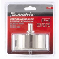 Сверло алмазное по керамограниту 90 х 67 мм трехгранный хвостовик MATRIX 726843, фото  - Метэкс