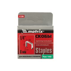 Скобы 6 мм для мебельного степлера тип 140 закаленные 1000 шт MATRIX 41306, фото  - Метэкс