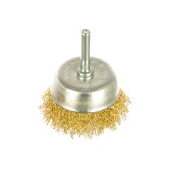 Щетка для дрели 65 мм "чашка" со шпилькой латунированная витая проволока MATRIX 74477, фото  - Метэкс