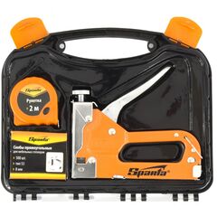 Набор степлер мебельный регулируемый, скобы 500 шт, рулетка 2м, тип скобы 53, 6-14 мм SPARTA 42003, фото  - Метэкс