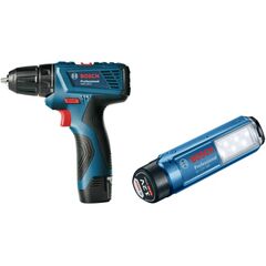 Дрель-шуруповёрт аккум. + фонарь BOSCH (2 а/б 1,5А*ч 12В, ЗУ) GSR 120-LI (06019F7005), фото  - Метэкс