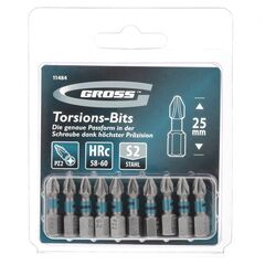 Набор бит торсионных PZ2 x 25 мм для ударных шуруповертов 10 шт GROSS 11484, фото  - Метэкс