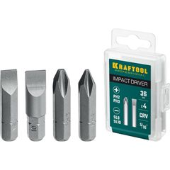 Биты для отвертки ударной 4 шт 36 мм KRAFTOOL 25551, фото  - Метэкс