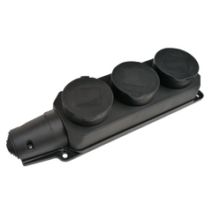 Розетка 3-я 16А 220В IP44 с заземлением каучук с заглушками черная 9323, фото  - Метэкс