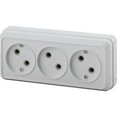 Розетка трехместная 3х2P, 16А-250В, IP20, ОУ, белая Quadro INTRO (2-205-01), фото  - Метэкс