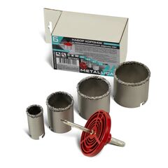 Набор коронок по плитке с тв. спл. зерном 33/53/67/73 мм с держателем, 6 предм. METALLICA 907290, фото  - Метэкс