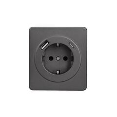 Розетка одноместная с USB A+C быстрой зарядки 5В/3А (титан) ROUND 																									, фото  - Метэкс