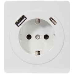 Розетка одноместная с USB A+C быстрой зарядки 5В/3А (перламутр) ROUND 																									, фото  - Метэкс