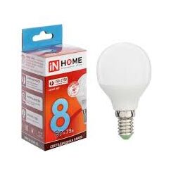 Лампочка IN HOME LED-ШАР-VC 8 Вт E14 6500K, фото  - Метэкс