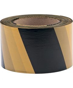 Лента сигнальная 75 мм х 200 м черно-желтая СИБРТЕХ 89034, фото  - Метэкс