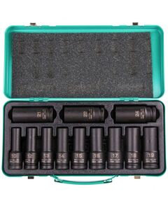 Набор ударных глубоких шестигранных торцевых головок 1/2" 10-24 мм в кейсе 12 шт, фото  - Метэкс