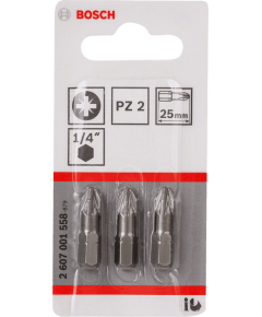 Бита PZ2 25 мм 3 шт BOSCH 2607001558, фото  - Метэкс