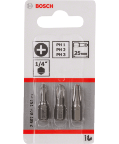 Бита PH1-2-3 25 мм 3 шт ХН BOSCH 2607001752, фото  - Метэкс