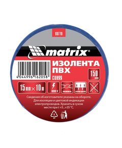 Изолента ПВХ 15 мм х 10 м синяя 150 мкм MATRIX 88770, фото  - Метэкс