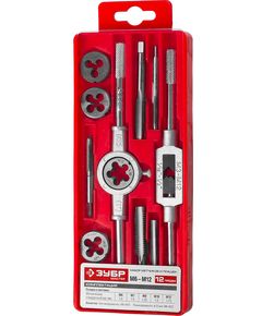 Набор метчиков и плашек 12 предметов 9ХС ЗУБР 28121-Н12, фото  - Метэкс