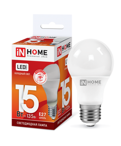 Лампочка IN HOME LED-A60-VC 15 Вт Е27 6500К, фото  - Метэкс