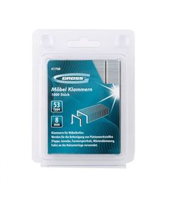 Скобы 8 мм для мебельного степлера усиленные тип 53 1000 шт GROSS 41708, фото  - Метэкс