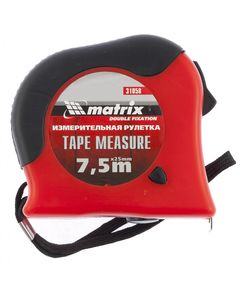 Рулетка 7,5 м х 25 мм Double fixation обрезиненный корпус двойная плавная фиксация MATRIX 31058, фото  - Метэкс