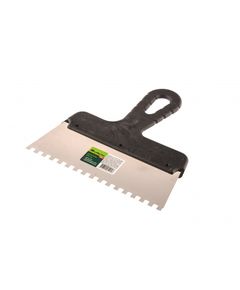 Шпатель из нержавеющей стали 200 мм зуб 6 х 6 мм пластмассовая ручка СИБРТЕХ 85464, фото  - Метэкс