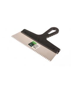 Шпатель из нержавеющей стали 250 мм зуб 4 x 4 мм пластмассовая ручка СИБРТЕХ 85457, фото  - Метэкс