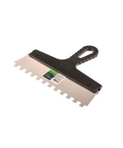 Шпатель из нержавеющей стали 250 мм зуб 10 х 10 мм пластмассовая ручка СИБРТЕХ 85500, фото  - Метэкс