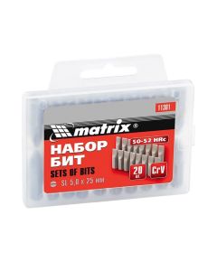 Бита SL5 x 25 мм 20 шт сталь пластиковый бокс MATRIX 11301, фото  - Метэкс