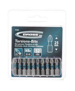 Набор бит торсионных PZ2 x 25 мм для ударных шуруповертов 10 шт GROSS 11484, фото  - Метэкс